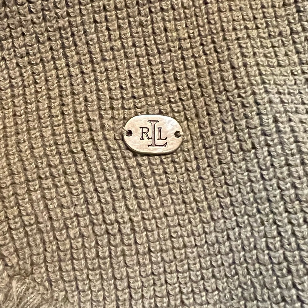 Lauren Ralph Lauren Waffle Knit Hooded Olive Green Long Sleeve Pullover A2 - Picture 4 of 5